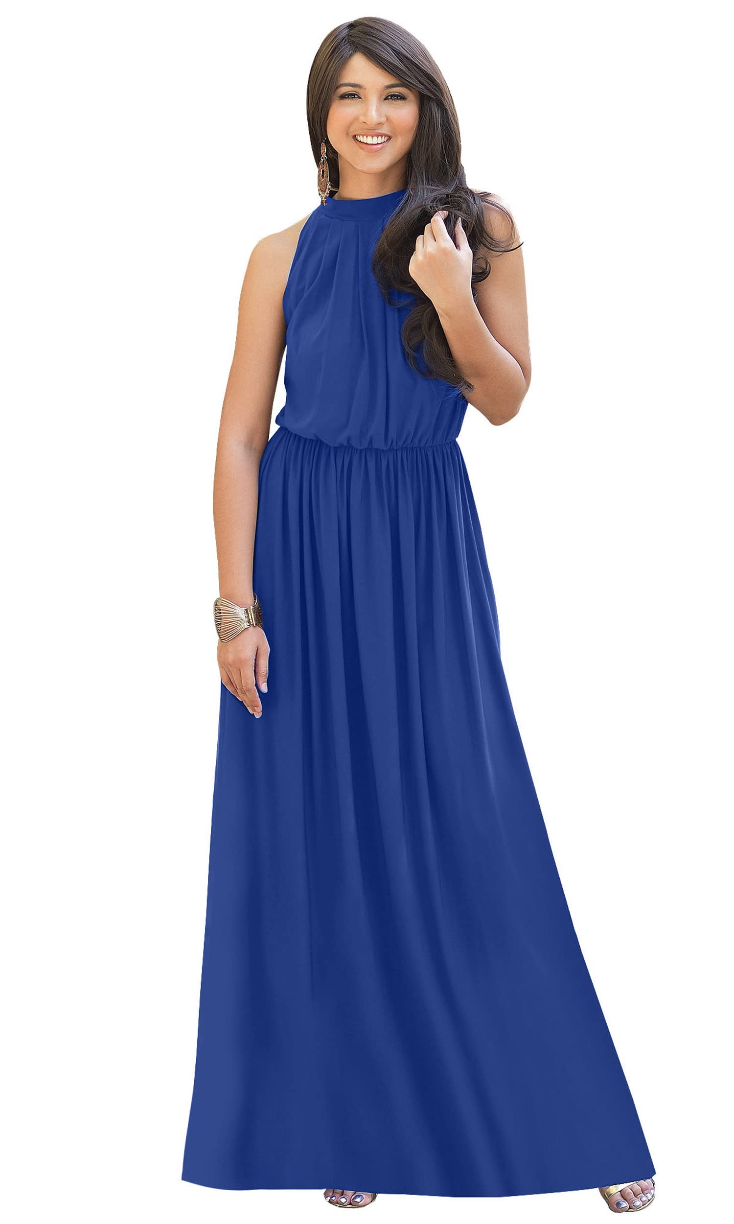 KOH KOH Womens Long Sleeveless Halter Bridesmaid Wedding Guest Maxi Dress