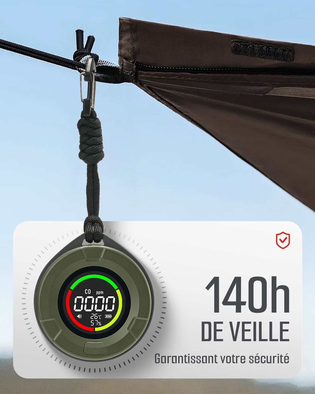 Détecteur de monoxyde de Carbone Portable GasDoc DS-100, détecteur CO 3-en-1 pour Voyage & Camping, mètre Rechargeable avec Alerte sonore & visuelle, Alarme pour Maison & Voiture - Forêt Sombre
