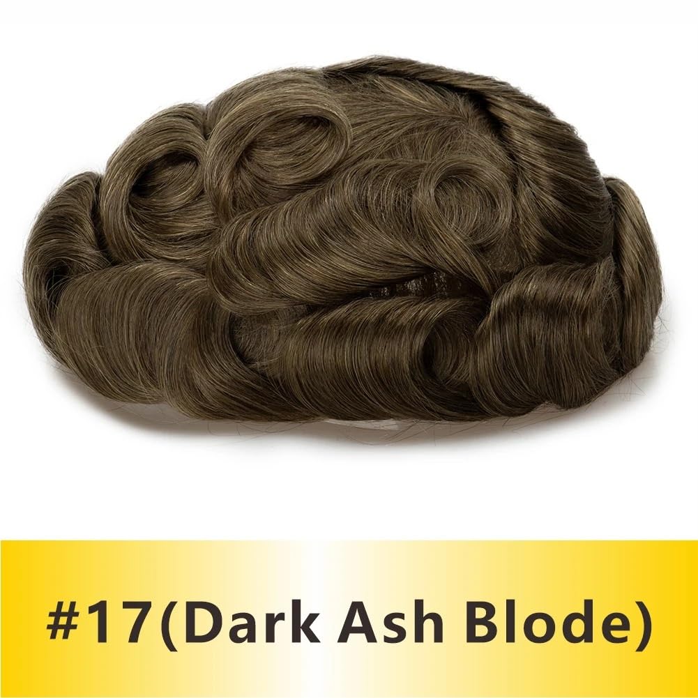 Tupecik męski Toupee Hair for Men 0.06mm Poly Skin Human Hair Men's Toupee Durable PU Toupee Hair System for Men Peruki(Dark Ash Blode,7x9)
