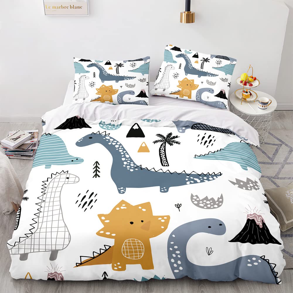 TSOPEFI Ropa de cama infantil con estampado de dinosaurios, linda caricatura colorida con estampado de dinosaurios, juego de cama decorativo juguetón para niños y niñas (135 x 200 cm, B)