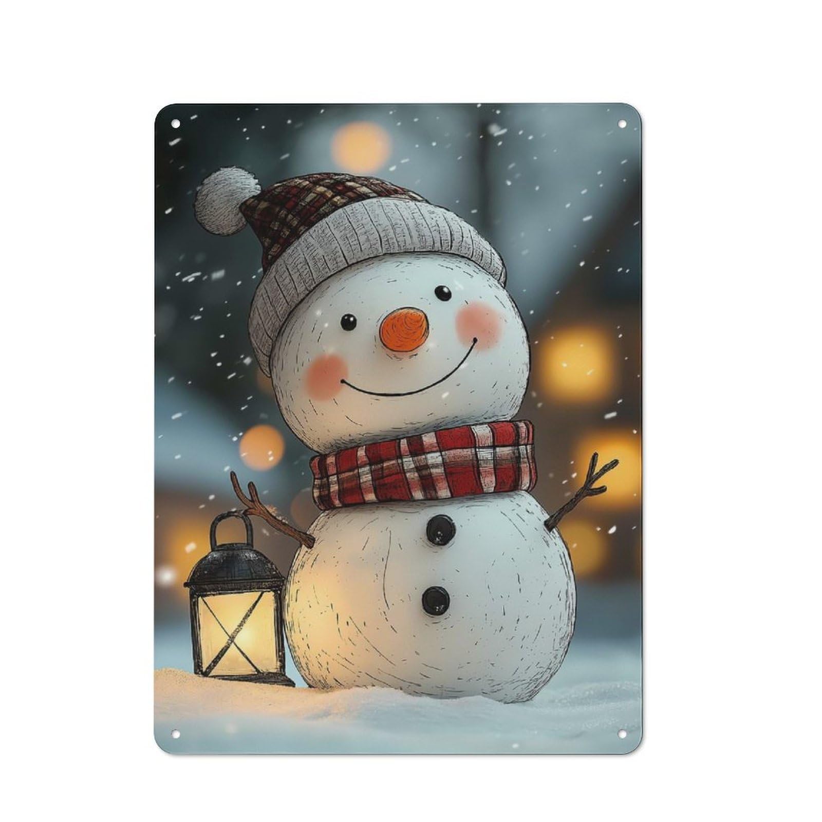 Junmoney Smiling Snowman In Winter Metal Wall Sign 40X30cm Featuring For Living Room Wall, For Decorating Living Rooms And Feature Walls