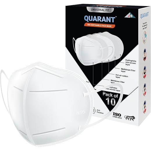 QUARANT N95 Face Mask with Nose Clip, CE, ISI & BIS Certified, FFP2 Masks with 5 Layer Protection for Unisex