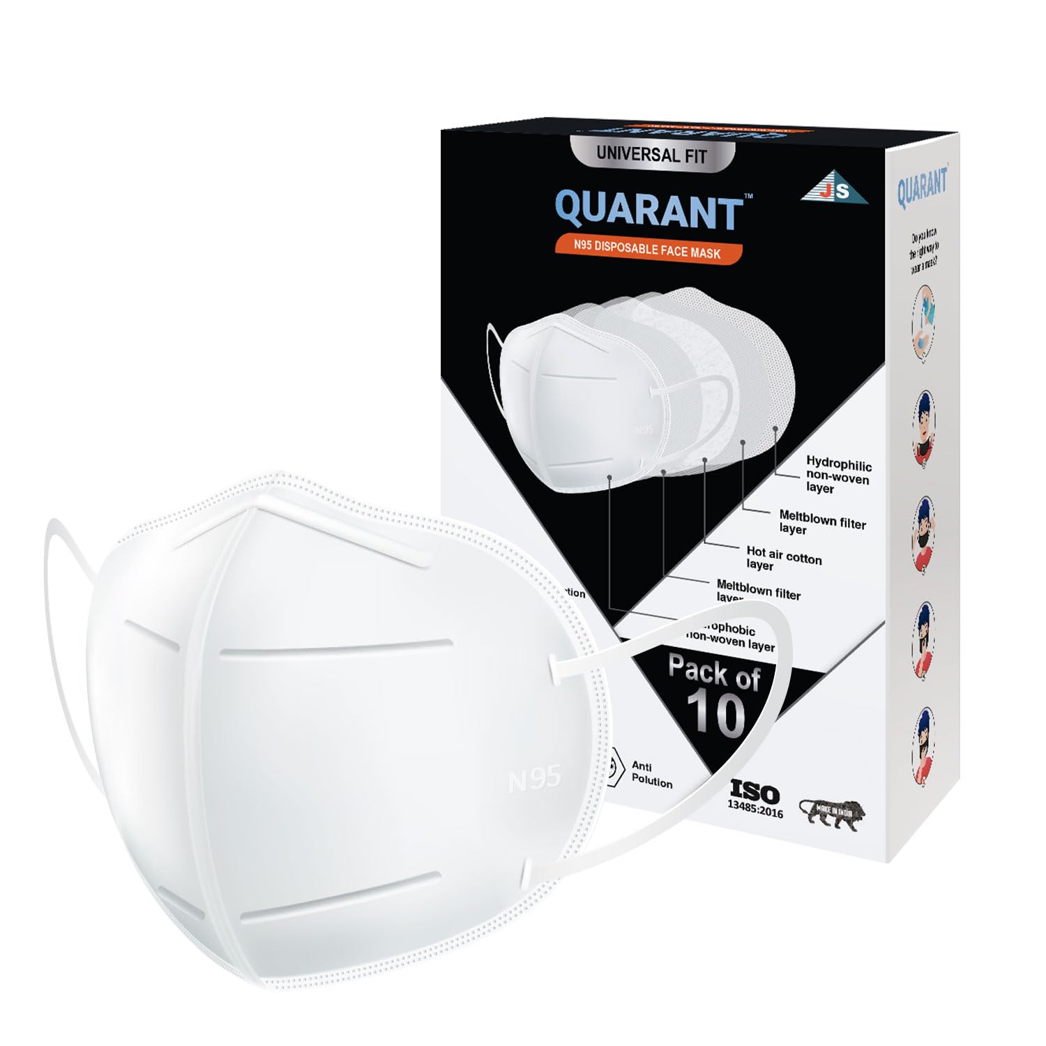 QUARANT N95 Face Mask with Nose Clip, CE, ISI & BIS Certified, FFP2 Non-Woven Fabric Masks with 5 Layer Protection for Unisex (White, Pack of 20) (B0BDFCGXK9) Amazon Price History, Amazon Price Tracker