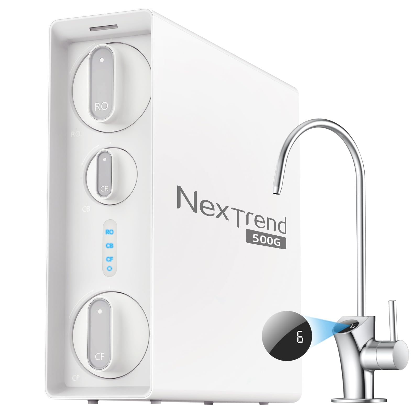 NexTrendTankless Reverse Osmosis System: 600 GPD RO Water Filter Under Sink with Smart Faucet for Kitchen Sink 7-Stage Undersink Drinking Filtration Purifier for Whole Home Fluoride 2:1 NSF 58/372