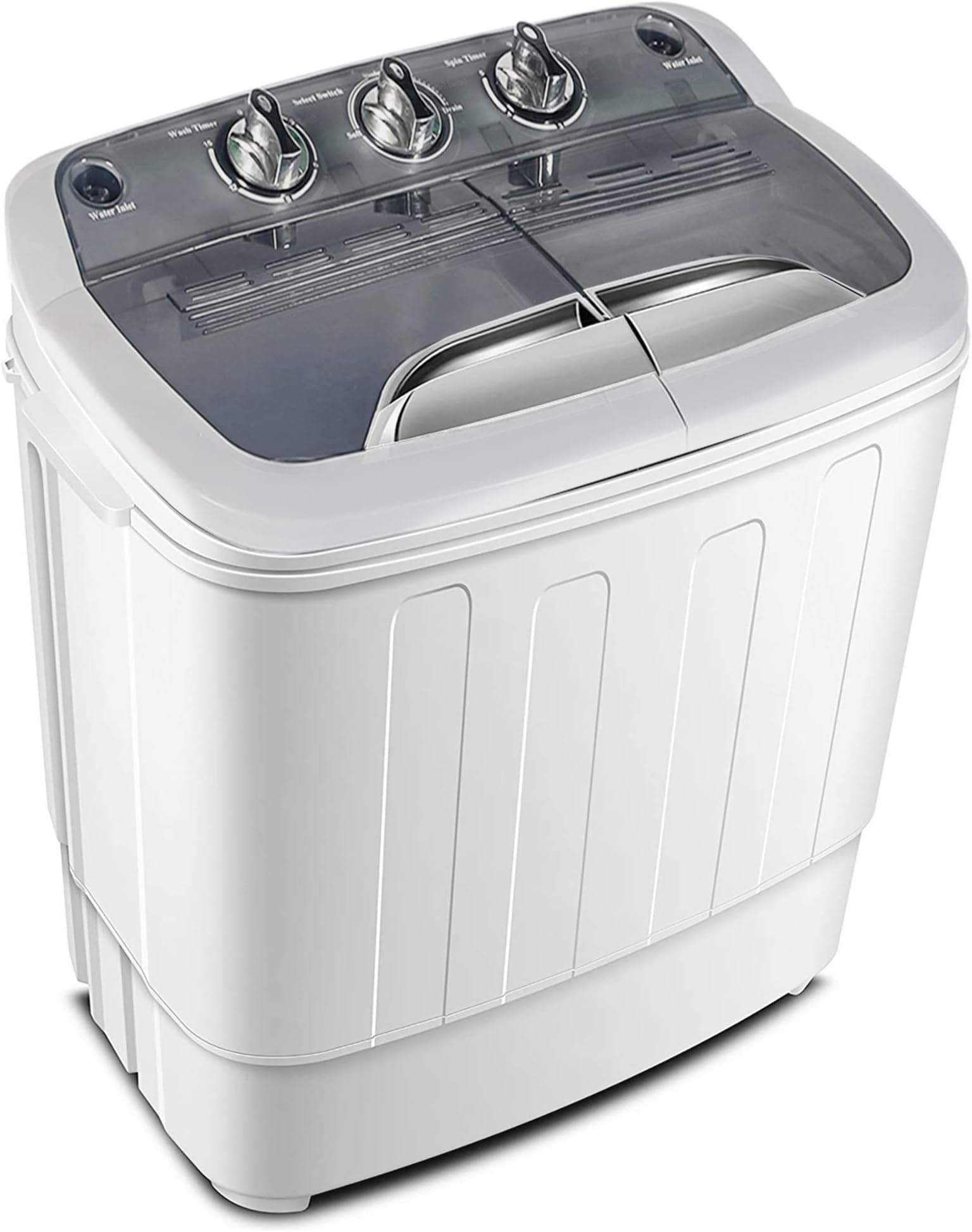 Twin Tub Mini Portable Clothes Washing Machine with Timer Control, 12.4lbs Capacity, Compact Washer (8lbs) and Spin Dryer Combo (4.4lbs) Semi-Automatic, For Apartment, Dorm, RV-Camping (White)