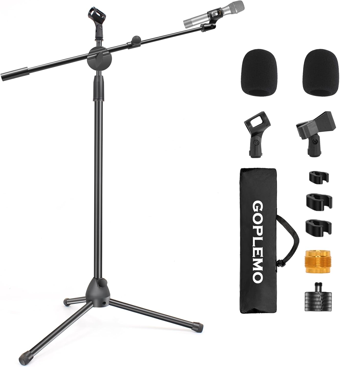 Microphone Stand Foldable Tripod Boom Arm Floor Mic Stand