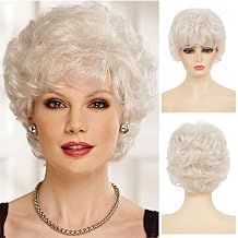 White Short Curly Wigs for Women Fluffy Natural Looking Old Lady Hair Wig Heat Resistant Fiber Daily Cosplay Wig