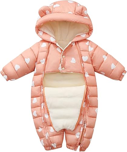 Baby Girl Winter Snowsuit Boys Girls Jumpsuit Outwear Snowsuit Padded Jacket Warm Romper Coat 0-18 (Pink, 3-6 Months)