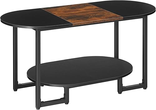 Miniatura 9 de HOOBRO - Mesa de café para sala de estar, mesa de café ovalada pequeña con estante de almacenamiento abierto de 2 niveles, mesa de té industrial