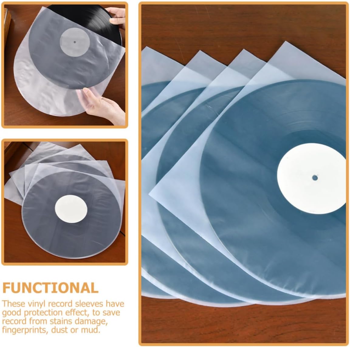BETOOKY 100pcs Inch Vinyl Record Sleeves Anti-Static Design Sturdy Plastic Protective Covers for Vinyl Records Easy Sealing Inner Sleeves for Media Storage