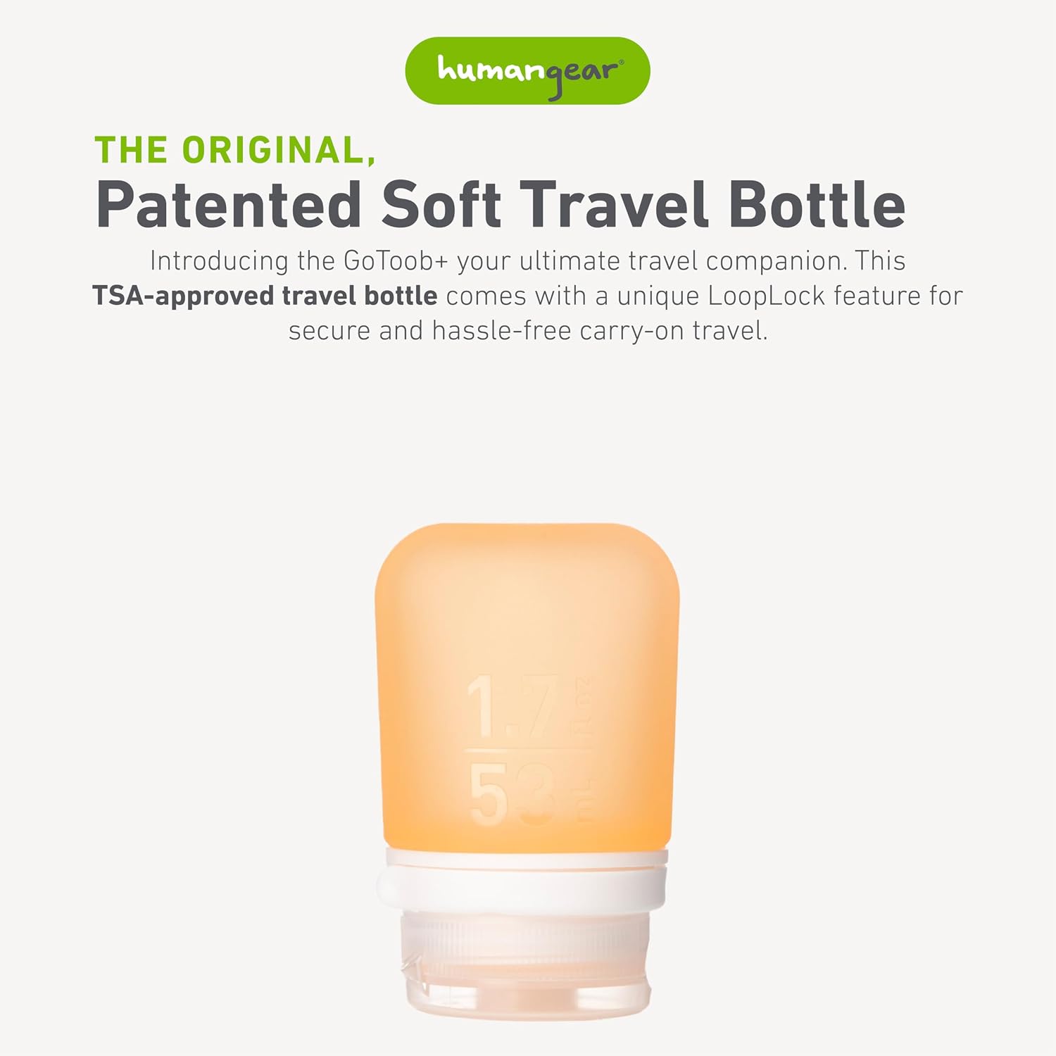 humangear GoToob+ (Small) | Refillable Silicone Travel Bottle | Locking Lid | Food-Safe Material | Orange, Small (1.7 fl.oz; 53ml) image 2