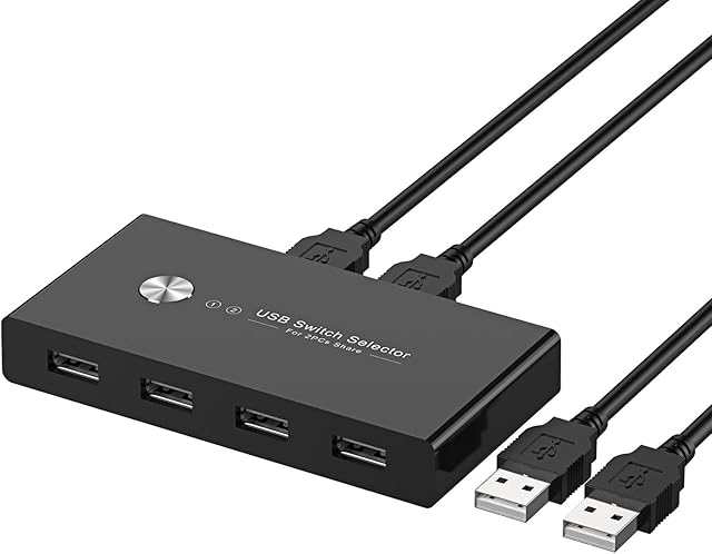 USB Switch Selector, Rybozen USB Switch 2 Computers, USB 2.0 KVM Switch Box for 2 PC Sharing 4 USB Devices, 2 in 4 out USB Hub Switch with 2 USB 2.0 Cable(1m) for Keyboard, Mouse, Scanner, Printer