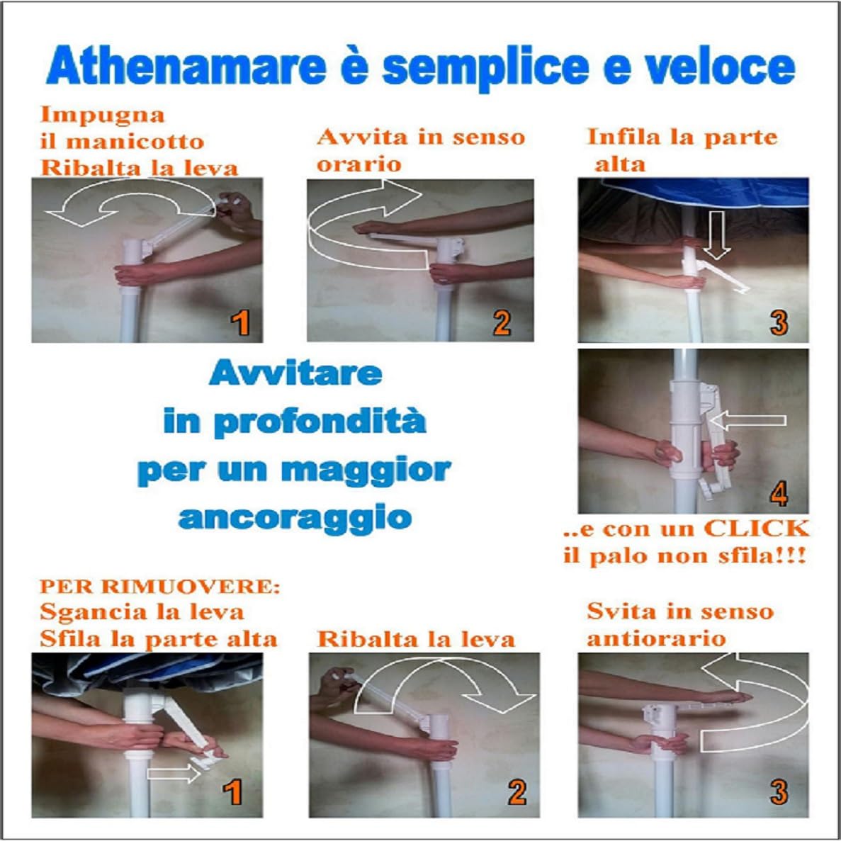 Sfida il vento Ombrellone Antivento resistente in Alluminio con punta a elica brevettata e tessuto con protezione solare UV50+