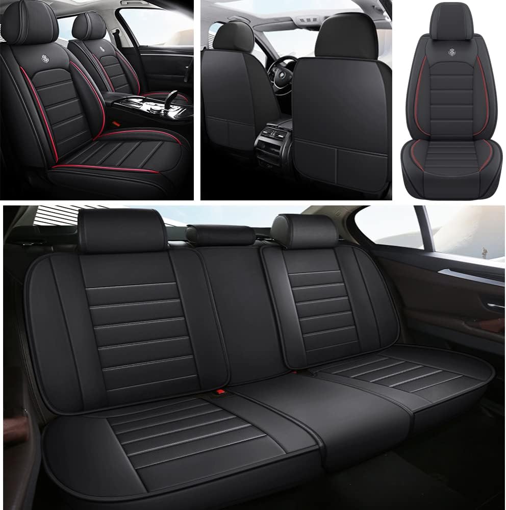 Leather Car Seat Covers for Mitsubishi Outlander Sport 2011-2024,Waterproof Soft Seat Covers,Interior Accessories Seat Covers Protector Airbag Compatible(5pcs Black&Red Standard)
