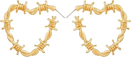 Aretes góticos de alambre de púas con forma de corazón, aretes colgantes góticos negros, aretes punk, hip hop, joyería gótica para mujeres y hombres