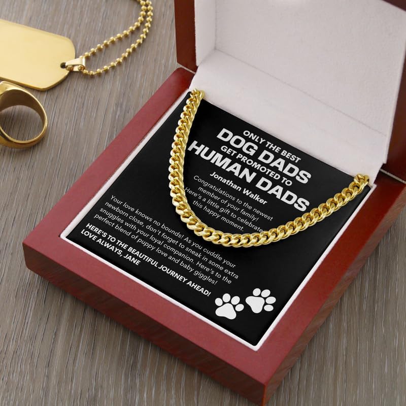 New Dad, Dog Dad Necklace Cuban Chain Gold - Newest Member Of Your Family - Jewelry For Dog Lovers Pet Owner Bichon Frise
