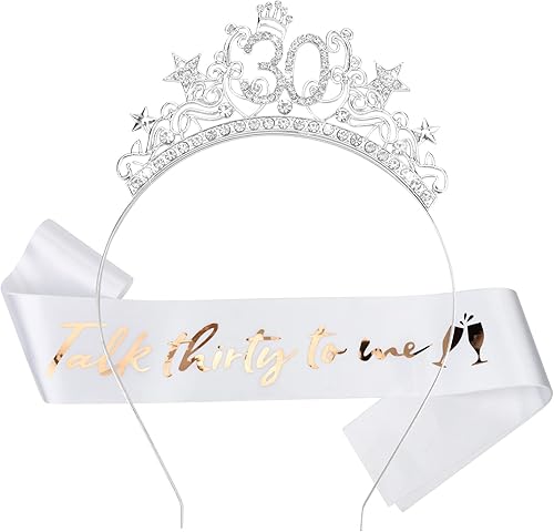 CIEHER Diadema de 30 cumpleaños + banda de 30 cumpleaños con banda Talk Thirty to Me, decoraciones de 30 cumpleaños para mujer, corona de cumpleaños