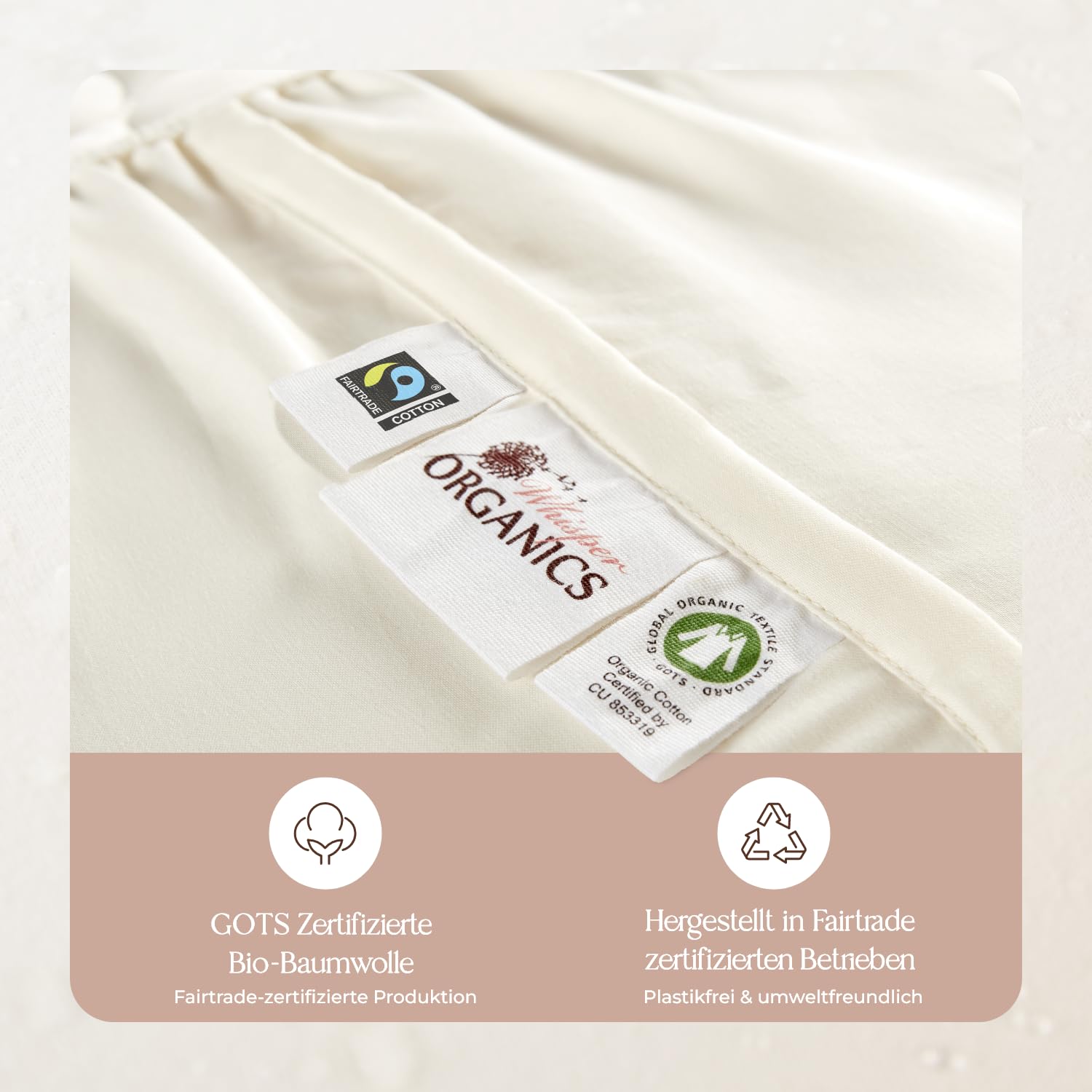 Whisper Organics 100% Bio-Baumwolle, gesteppter Matratzenschoner, atmungsaktive Matratzenauflage, 40 cm hoch, GOTS Zertifiziert, Matratzenbezug 140x200 cm, Elfenbein