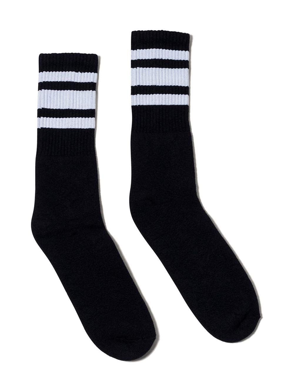 SOCCO Black with White Stripe Crew Socks Made in USA
