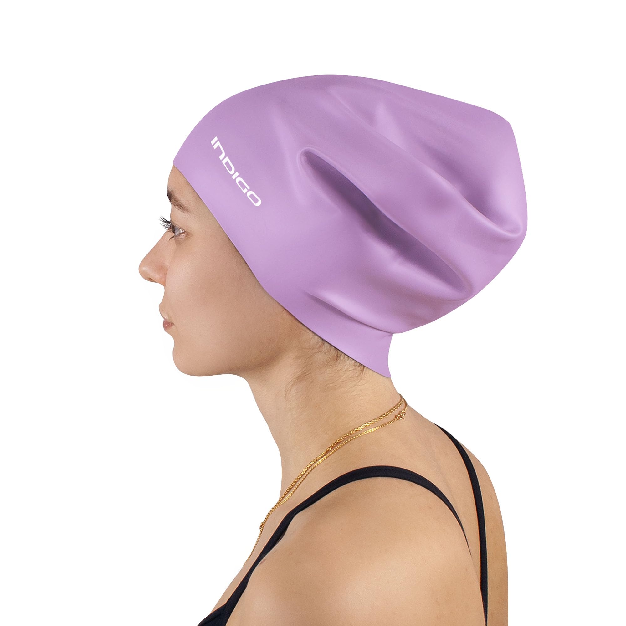 DRUNA Silicone Swim Cap | for Long Hair | Extra Large & Comfortable | Waterproof & Durable | Ideal for Thick Hair | Bright Colors | for Ocean & Pool (Lilac)