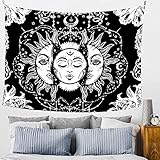 Tapiz Para Colgar En La Pared,PoliéSter Estilo Bohemio Sol Y Luna Tapices De Cara Misteriosa,DecoracióN EstéTica De...