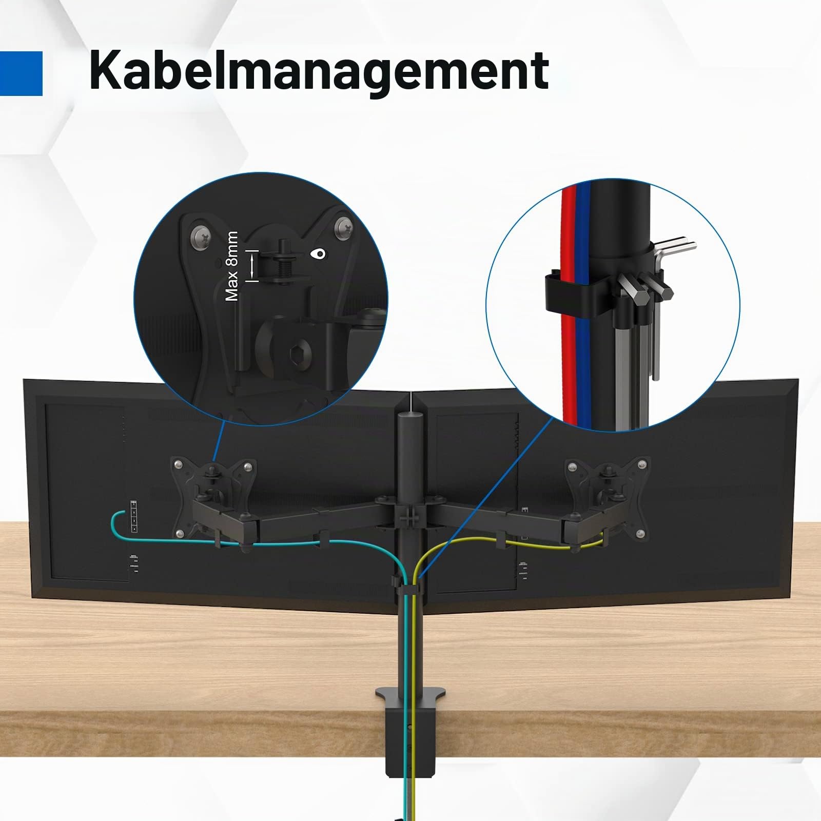 GRIFEMA Monitor Halterung 2 Monitore, für 13-32 Zoll Bildschirm, Monitor Stand, Dual Arm Höhenverstellbar Drehungbar, Monitorhalterung Max 9Kg, Bildschirmhalterung Vesa 75x75/100x100, GB2001-2