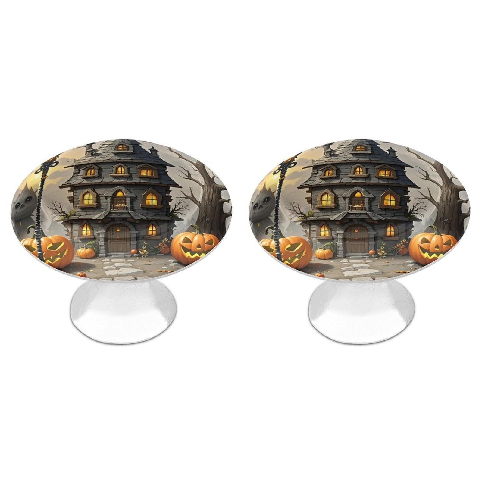 FekiLoot Pumpkin Haunted House Cabinet Knob Kitchen Drawer Knob Stainless Steel Round Drawer Pulls Modern Cabinet Hardware Vintage Dresser Drawer for Kitchen Bathroom Closet Dresser Cabinets