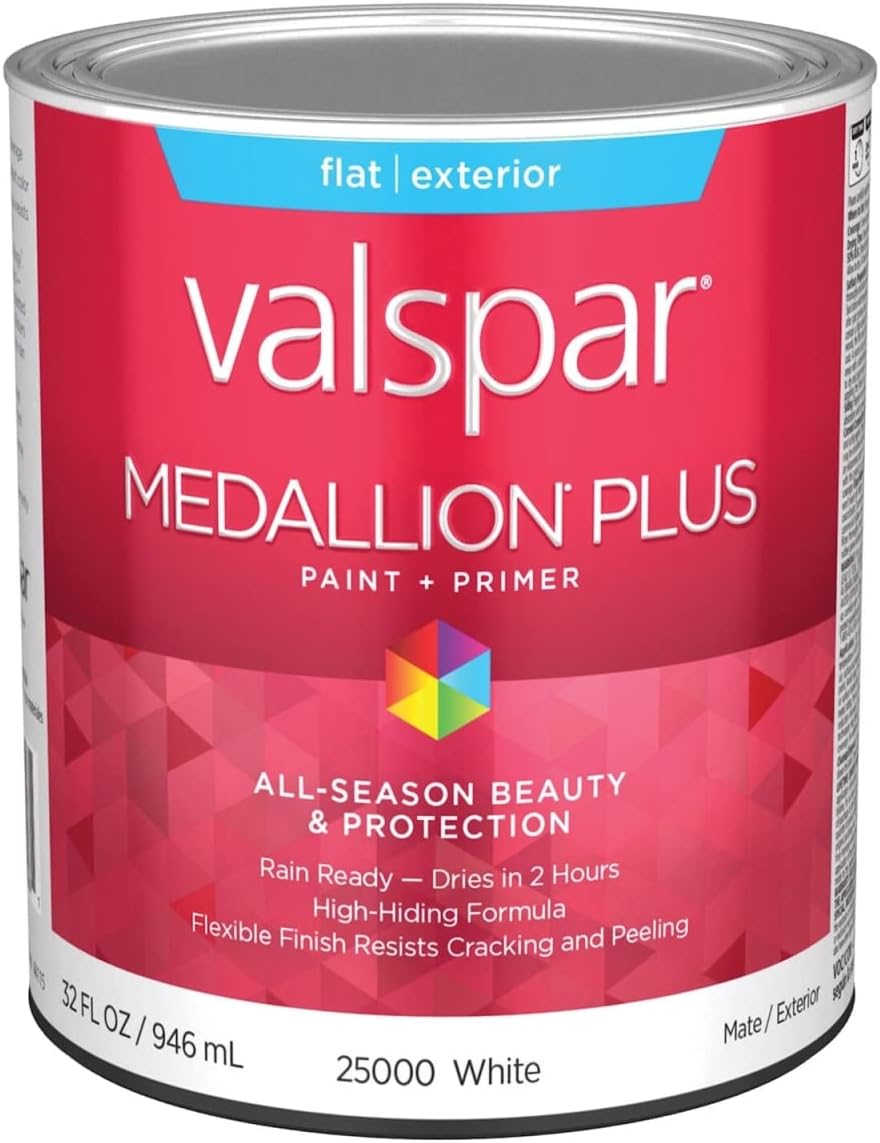 Valspar 25000 White Base Medallion Plus Exterior Paint & Primer, Flat, 1 Quart