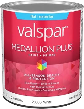 Valspar 25000 White Base Medallion Plus Exterior Paint & Primer, Flat, 1 Quart