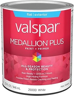 Valspar 25000 White Base Medallion Plus Exterior Paint & Primer, Flat, 1 Quart
