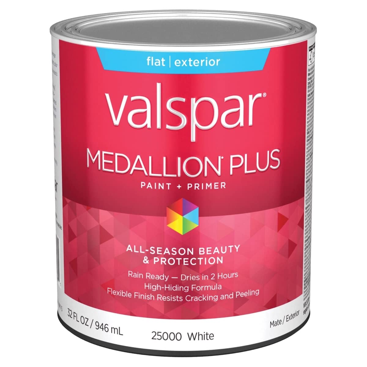 Valspar25000 White Base Medallion Plus Exterior Paint & Primer, Flat, 1 Quart