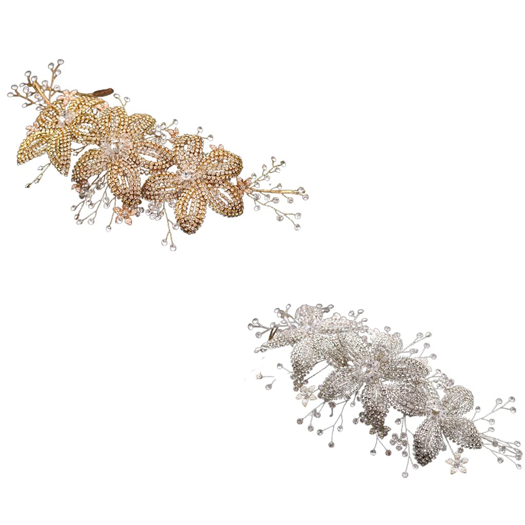 Blumenzweig Braut Hochzeit Stirnbänder Silber Gold Kristall Braut Kopfschmuck Strass Haarrebe für Damen und Mädchen