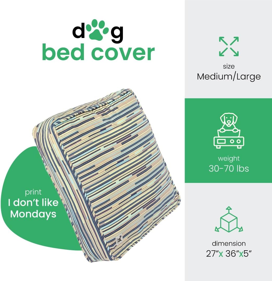 Molly Mutt I Don't Like Mondays Dog Bed Duvet Cover, 100% Cotton Canvas Cover for Dog, Puppy, or Cat Bed, Durable, Washable, and Free of Harmful Chemicals, Medium/Large, 27"x36"x5"