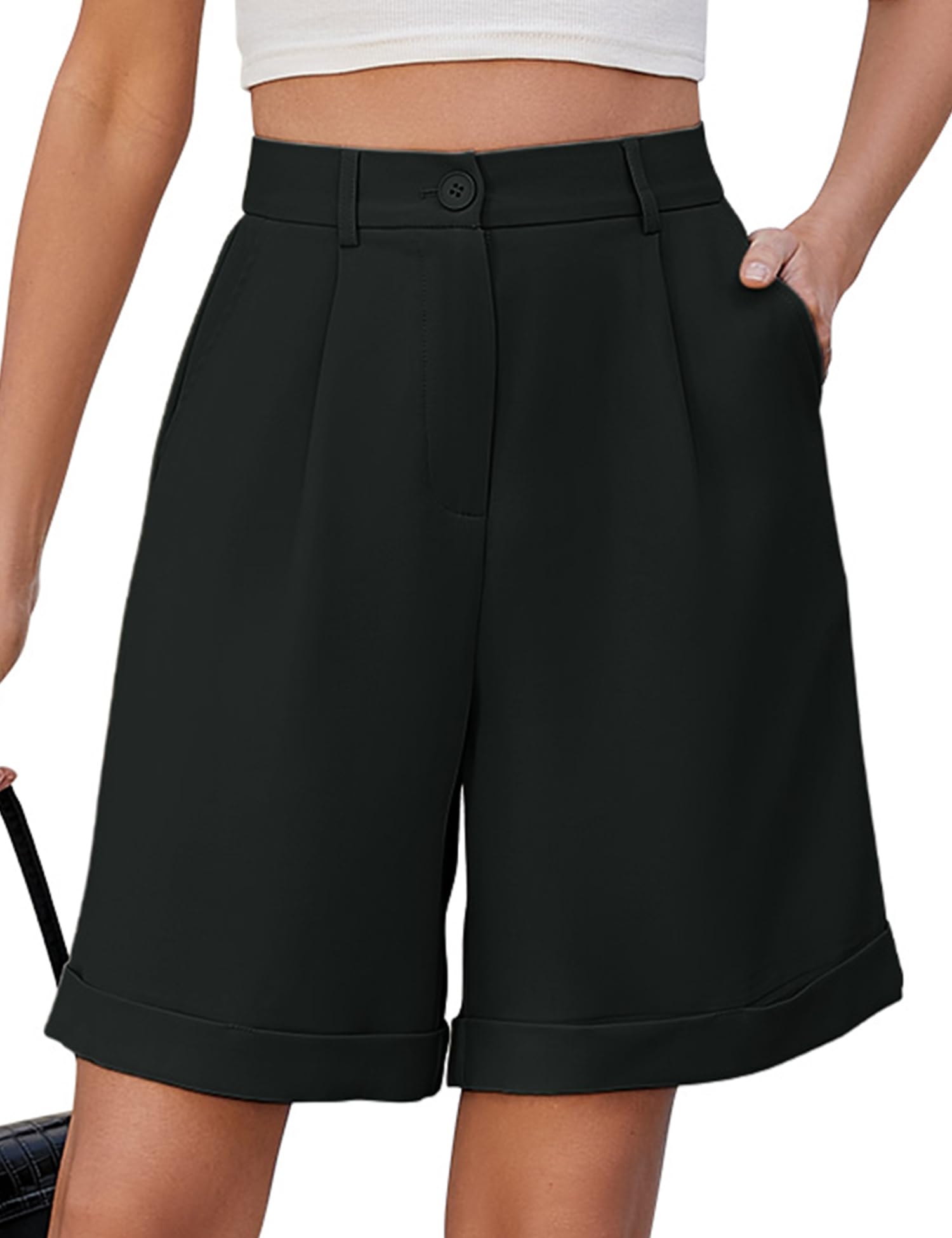 BBX Lephsnt Summer Bermuda Shorts for Women 2025 Trendy Elastic High Waisted Wide Leg Shorts Work Casual Dressy Shorts
