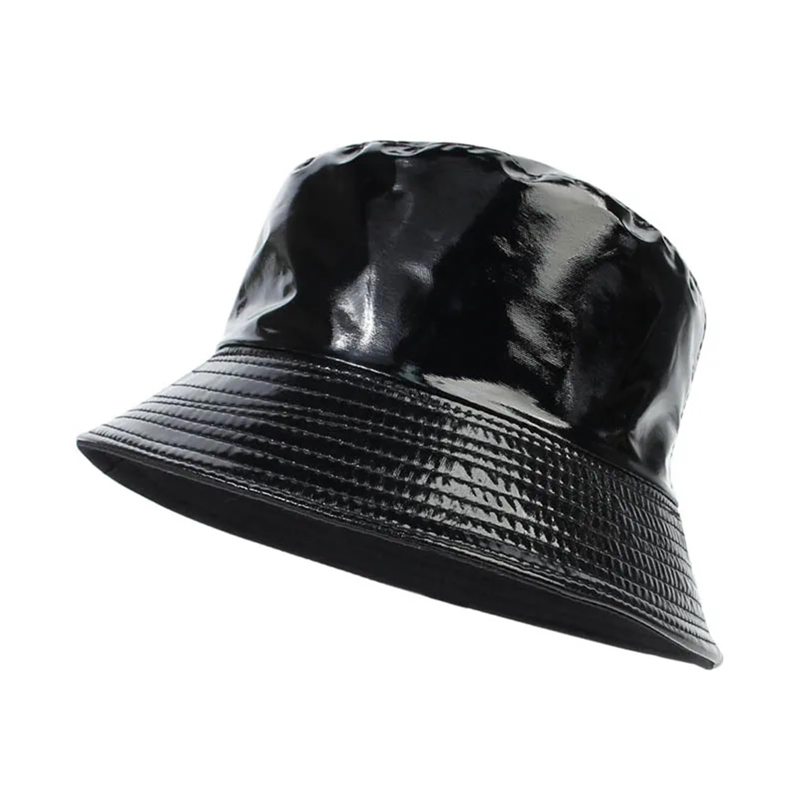 Cappello A Secchiello Cappello da Pescatore Cappellino Solido in Pelle Cappello da Trekking da Uomo Cappello da Pesca Cappello Impermeabile da Strada Hip-Hop Pieghevole(Black)