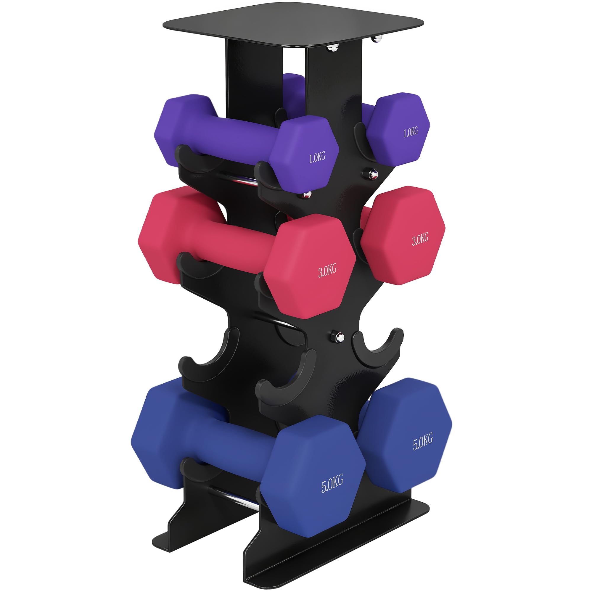 SPORTNOW Lot 3 haltères hexagonaux avec support, 2 x 1kg, 2 x 3kg, 2 x 5kg, set haltères musculation courts, poignées antidérapantes, pour femmes & hommes, fitness à domicile entraînement bras épaules