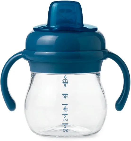 OXO Tot Transitions Soft Spout Sippy Cup with Removable Handles, Navy, 6 Ounce