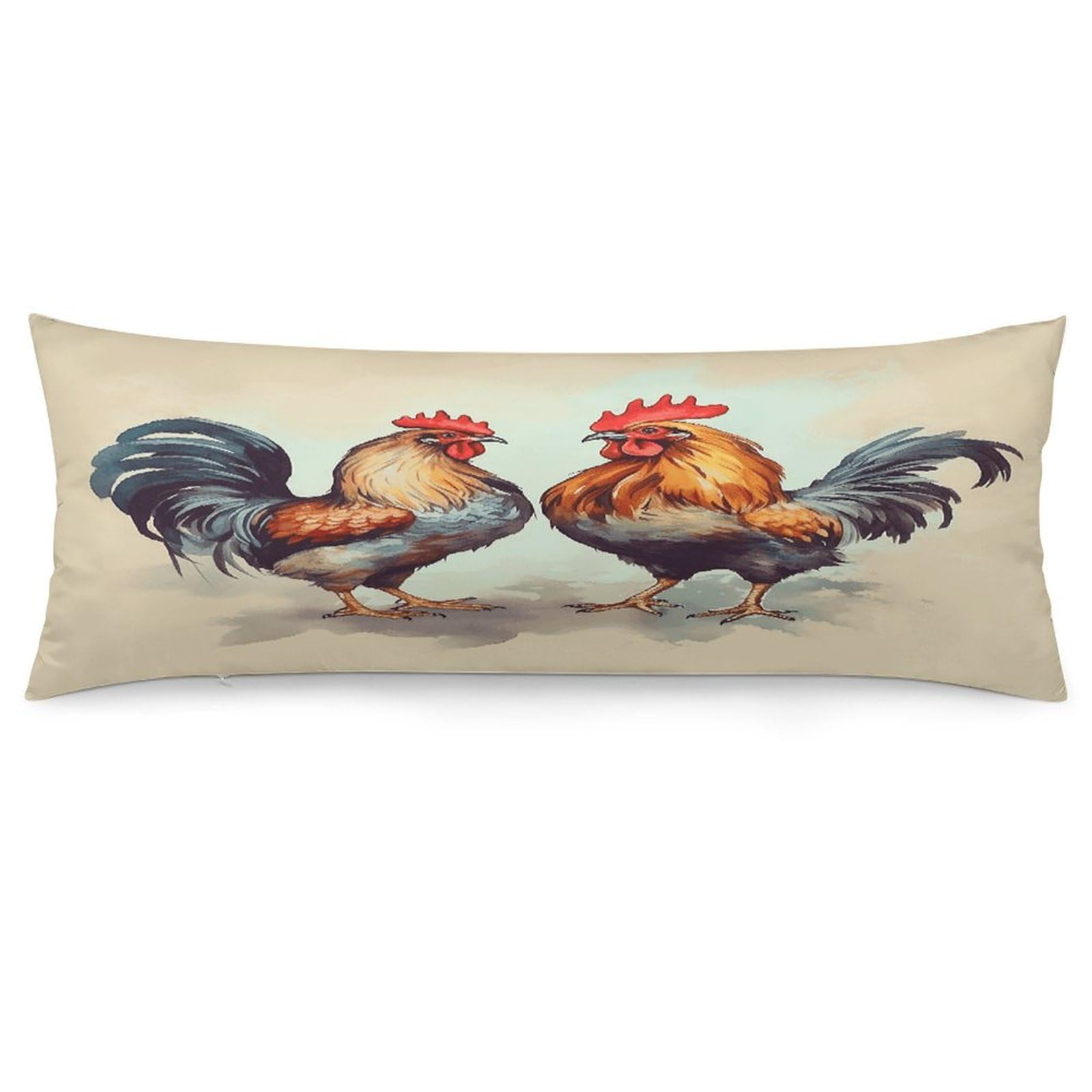 Rooster and Hen Throw Pillow Cover Soft Lumbar Pillow Covers with Zipper Breathable Rectangular Cushion Case Polyester Pillow Case Decorative Body Pillow Cover for Couch Bed