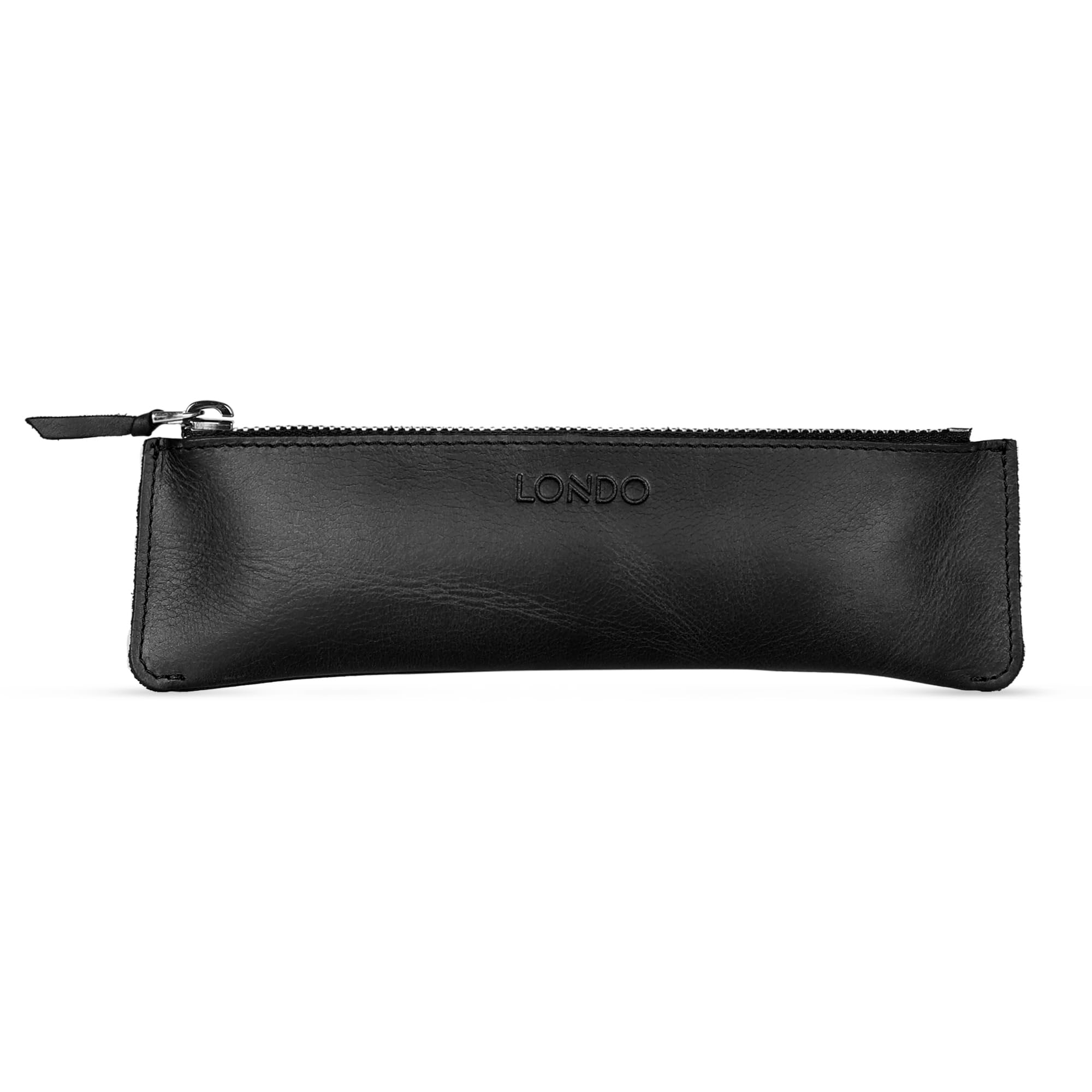 Londo Genuine Leather Pen Case with Zipper Closure, Pencil Pouch Stationery Bag (Black v2)