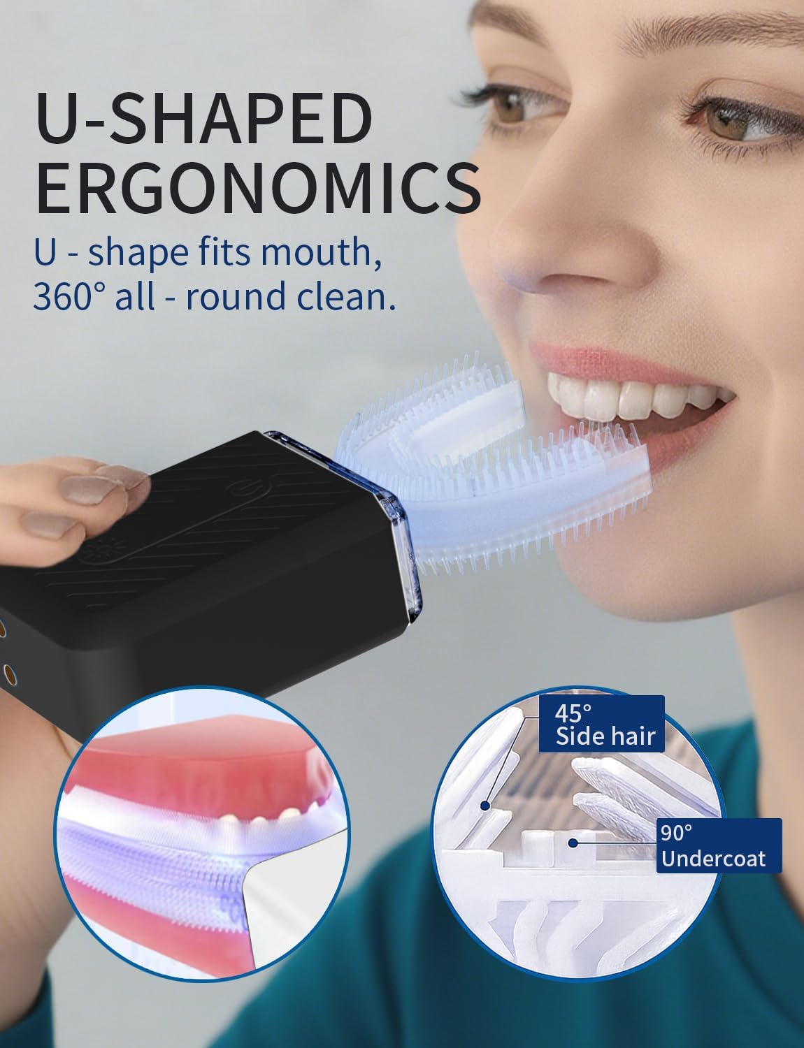 U-Shaped Electric Toothbrush for Adults, 360° Deep Cleaning with 4 Modes, Automatic Toothbrush with 3 LED Light Modes, ultrasonic Toothbrush