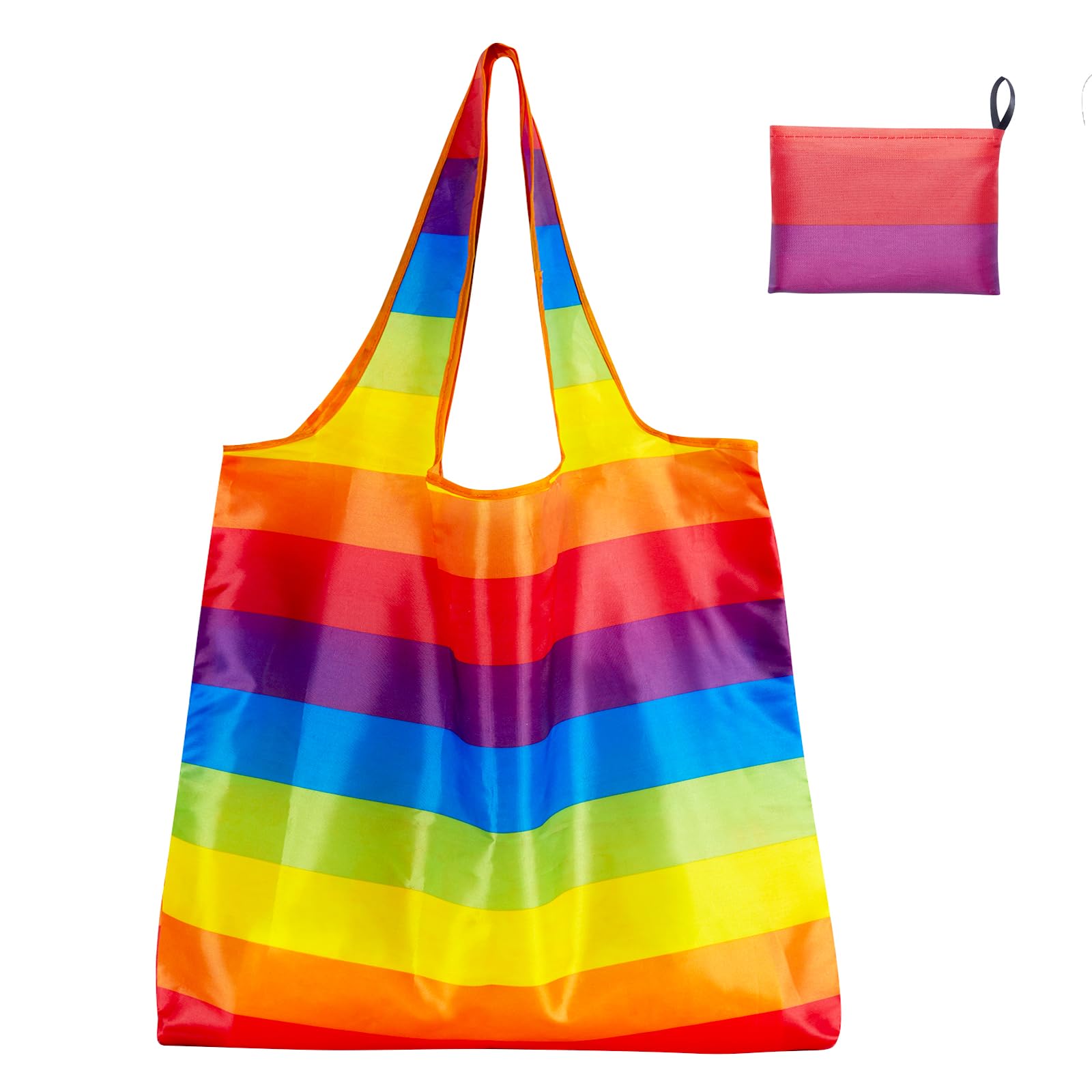 Aqltidiz Colorful Foldable Tote Bag - Reusable Rainbow Grocery Bag with Reinforced Handles - Washable & Easy to Store (3.9x5.1in Folded) - Ideal Gift