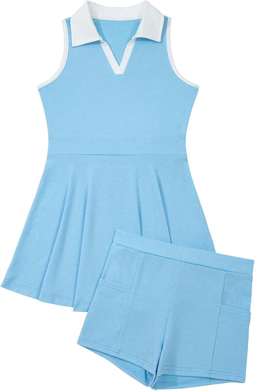 blibean Girls Summer Dress Two Piece Tennis Outfits with Pockets Shorts Size 6-15 Years