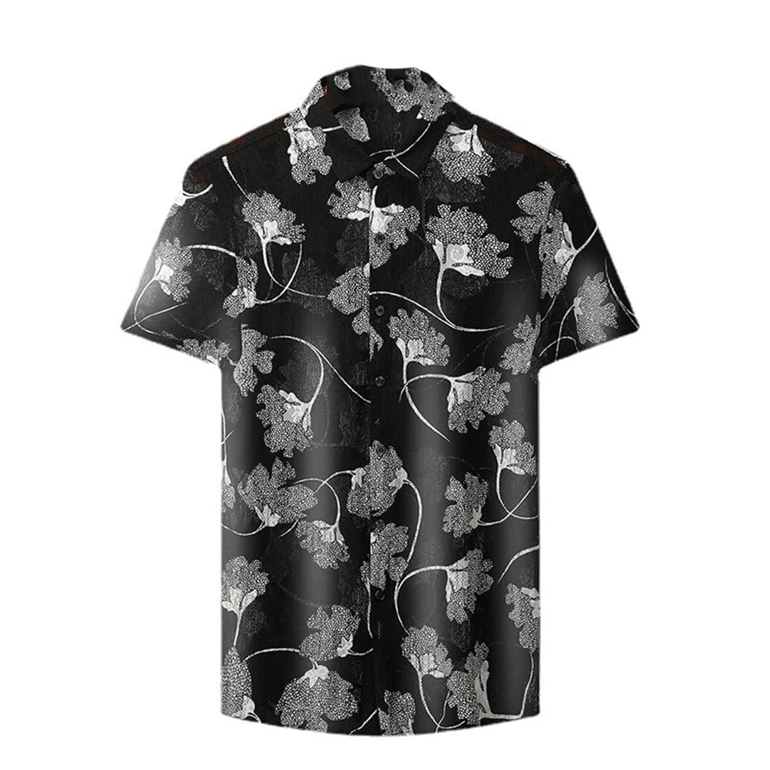 Yeuyyben Camicia da Uomo Sexy in Maglia Floreale Trasparente Camicia Estiva A Maniche Corte Scava Fuori Camicie Slim Fit Nightclub Party Top Trasparente