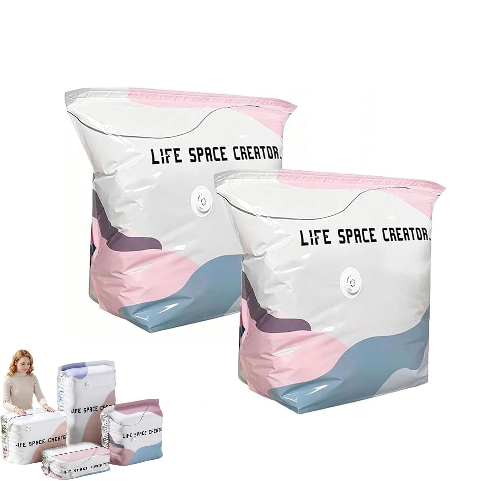 Large-Capacity Vacuum Bags – No Pump Needed, No Pump 3d Vacuum Storage Bags, Life Space Creator Storage Bag,Thickened Reusable Space Saver, Better Life Spaces Bag For Clothes, Moving, Travel (2, M)