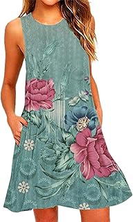 BAJSDCU Vestidos de verano para mujer 2024, casual, cuello redondo, holgados, bohemio, floral, talla grande, vestido de playa acampanado