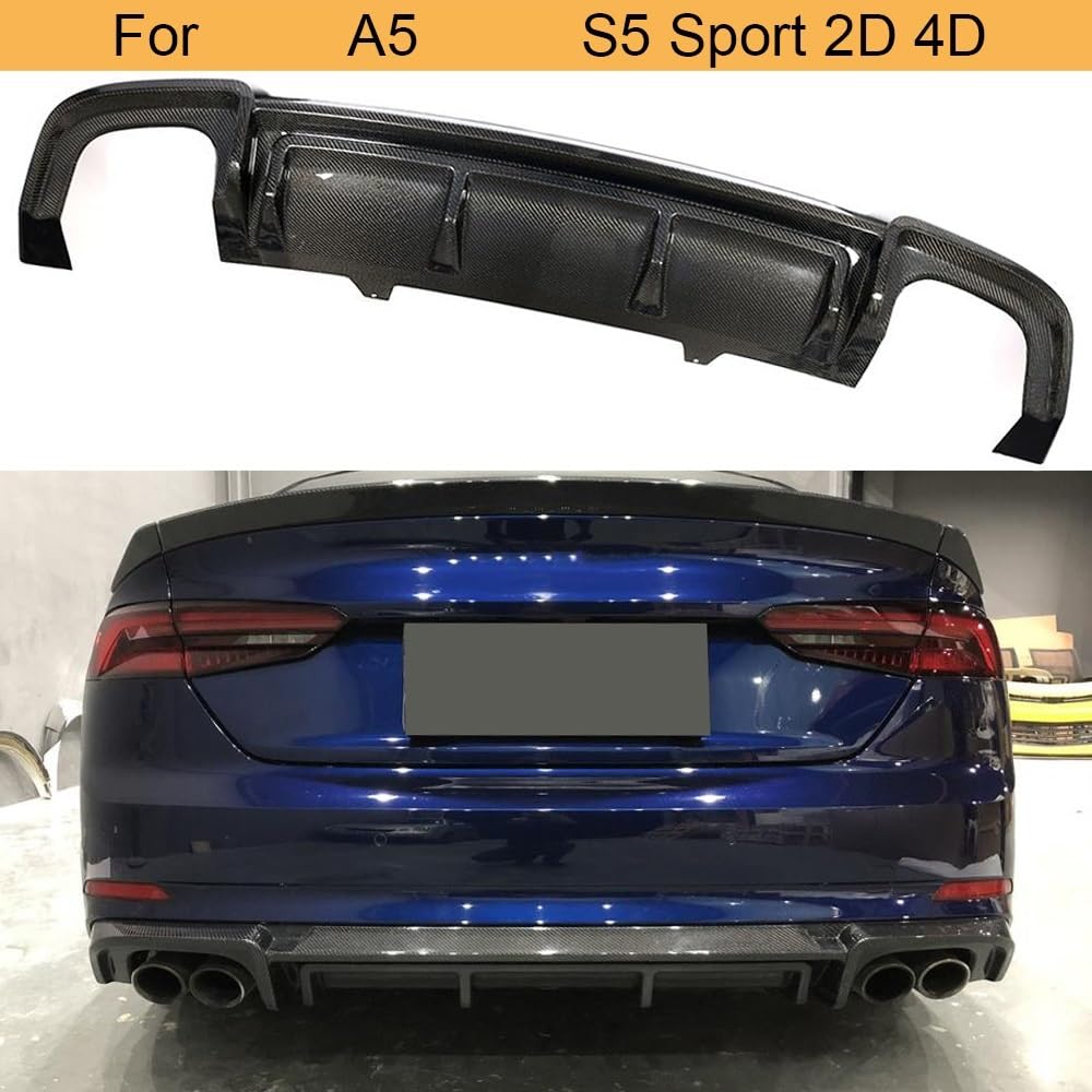 Dyfuzor tylnego zderzaka samochodu, dla, A5 dla S5 Sport 2D 4D 2017 2018 dyfuzor tylnego zderzaka samochodu Spoiler z włókna węglowego Ozdoba tylnego spojlera