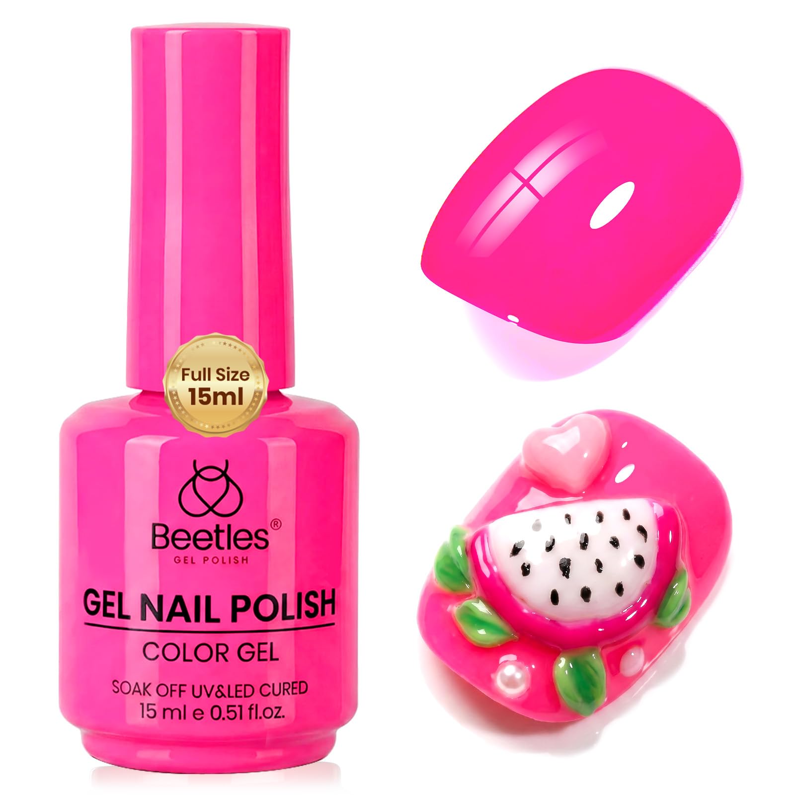 Beetles Gel Polish Hot Pink Dragonfruit Pink 15ML/0.51Fl Oz | Neon Pink Gel Nail Polish for Summer Nails Art - main product image
