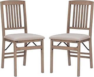 Linon Keira Natural Rustic Wooden Folding Chair with Beige Upholstered S...