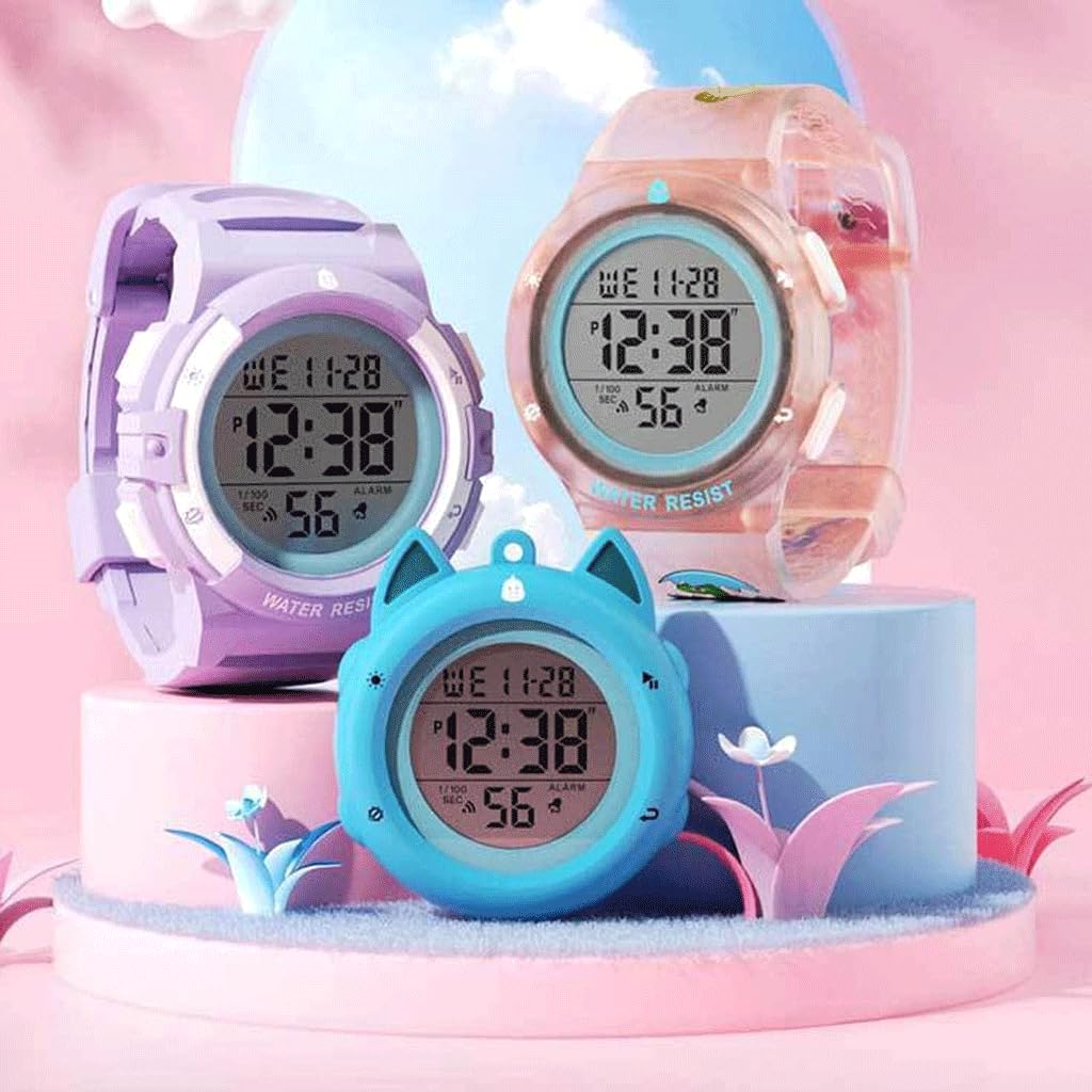 NALsa Montre numérique de Sport pour Enfants, Montre-Bracelet étanche, Calendrier avec Couvercle de Bande, Montre d'extérieur pour Filles, Bricolage