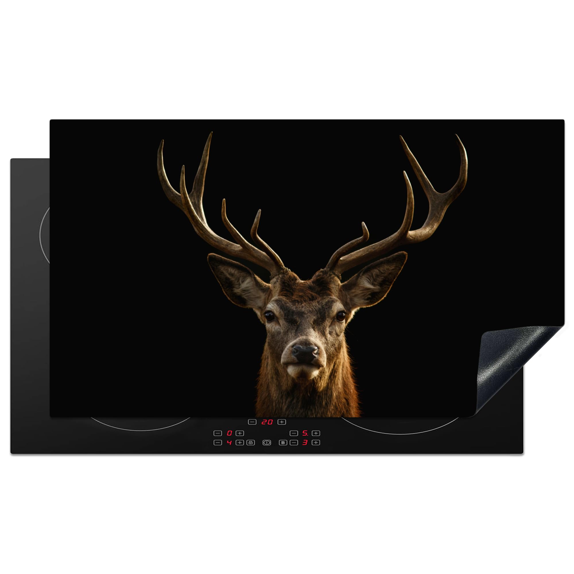 KitchenYeah© Induction Hob Protector Mat 20.5"x35.4" / 90x52 cm Stove Cap Top Cover Kitchen Cooker Covers for Electric Hobs Vinyl Deer - Antlers - Animal - Brown - Black
